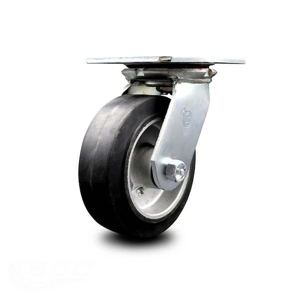 6 Inch Heavy Duty Top Plate Rubber on Aluminum Swivel Caster with Ball Bearing